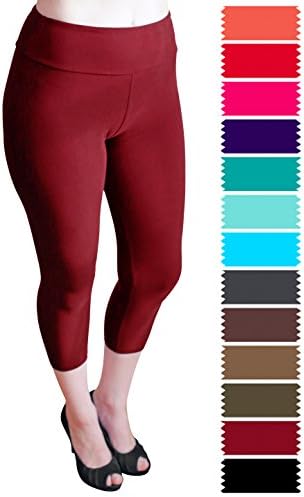 Evfalia Extremely Soft Premium Quality Capri Leggings, Best Selling Pants For Women (Burgundy Yoga Waist)