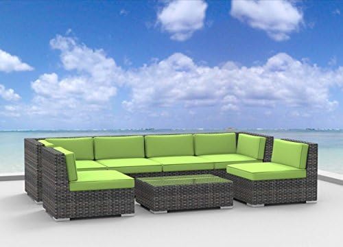 Urban Furnishing.net - OAHU 7pc Modern Outdoor Wicker Patio Furniture Modular Sofa Sectional Set, Fully Assembled - Lime Green