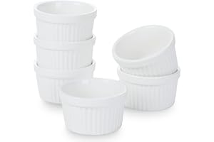 SLJMR 2.5 oz Ramekins 6 pcs Porcelain Ramekins Dishes for Souffle,Creme Brulee, Pudding, Custard Cups,Bakeware Bowls Set for Baking,Oven Safe, White 2.5 inch