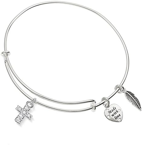 Enni of York Cross Shaped Crystal Pendant Ani-Silver Expandible Wire Bangle Bracelet