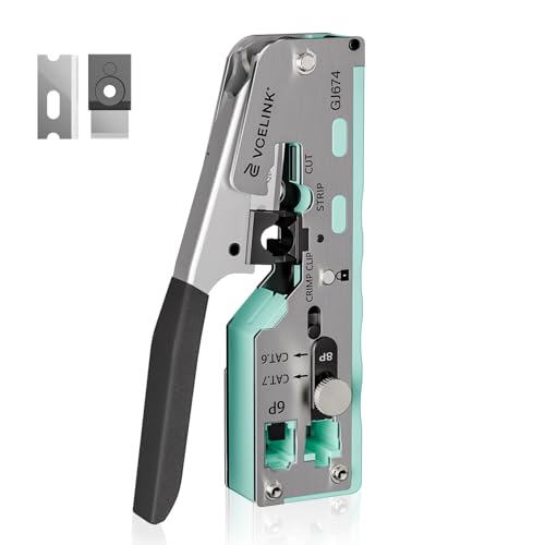 VCELINK RJ45 Crimp Tool with An Adjustable Knob, All-In-One Ethernet Crimper for CAT7/CAT6A/CAT6/CAT5E/CAT5, No Screwdriver Needed for RJ45 and RJ11/RJ12 Crimping (Mint Green)