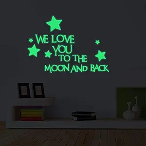 DreamKraft We Love You to The Moon and Back - Words Glow in The Dark with Stars Around Wallpaper for Kids Bedroom Ceiling(58X41 cm)