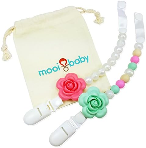 Pacifier Clip - 2 Pack - Silicone Baby Teething Pacifier Clips with Bag- GIRL - Teether - BPA-Free - Non-Toxic