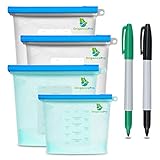 Reusable Silicone Food Storage Bags Large Size 50 OZ by OriganicsPro-BPA Free-Eco Friendly-Dishwasher Refrigerator Microwave Safe-Airtight Zip Seal-No Stain-Easy Slider-Versatile Vacuum Preservation