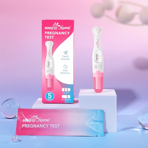 Easy@Home Early Detection Pregnancy Test: Long Absorbent Tip for Easy Sampling - Precise Results in 3-5 Minutes - Easy to Use Fast & Accurate Pregnancy Tests Stick - Pruebas De Embarazo - 5 Counts