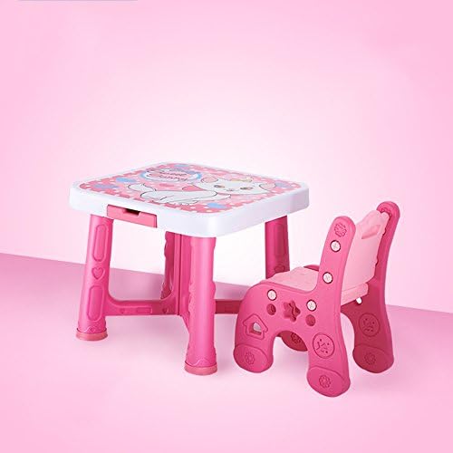 Travel Cots Brisk- kindergarten, Children's table and chair set, Baby plastic table Eat dinner table Writing desk, Game table (Color : Pink (1 table and 1 chair))