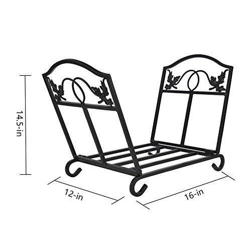 Patio Guarder Firewood Log Holder Wrought Iron Indoor Fireplace Wood Stove Stacking Rack Logs Bin Firewood Storage Carrier for Outdoor Fireplace Pit Decorative Black