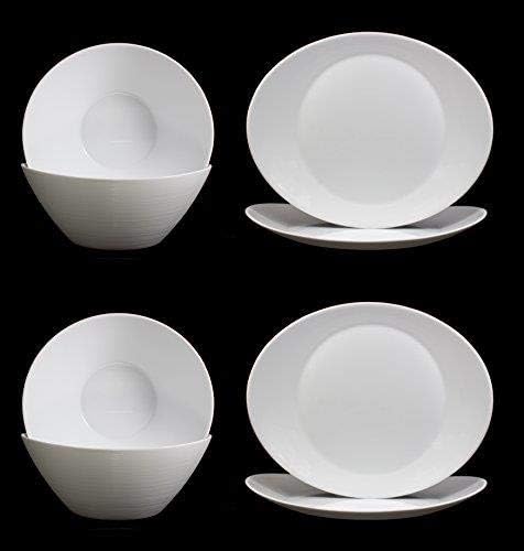 XL Prometeo Serveware Set in Brilliant White with 4X XL Oval Shaped Deep Serve Dishes and 4X Oversized Steak/Serving Platters (8 Pieces)