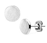 Circle-Shaped Silver Tone Surgical Steel Brushed Finish Stud Earrings