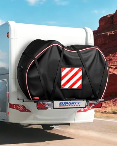 SUPAREE Bicycle Cover for 2 Bicycles Bicycle Cover Waterproof Transport Bicycle Cover for Bicycle Carrier with Warning Bag (Bag Only) UV Protected Weatherproof Tear-Resistant 420D for Motorhome Car