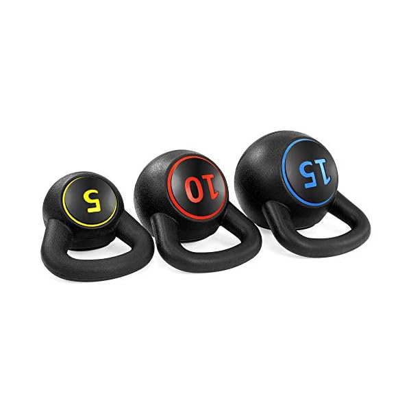 Best Choice Products 3-Piece Kettlebell Set with Storage Rack, HDPE Coated Exercise Fitness Concrete Weights for Home Gym, Strength Training, HIIT Workout 5lb, 10lb, 15lb - Image 5