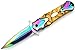 Snake Eye Tactical Two Tone Pearl Designed Handle Assisted Open Folding Pocket Knife Outdoors Hunting Camping Fishing (Rainbow/Yellow)