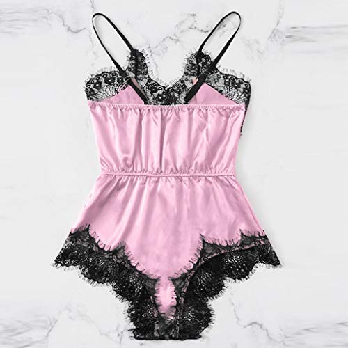 Hennta Women Satin Lace Bra Sexy Thong Lingerie Underpant Siamese Bodysuit Babydoll - Thumbnail 4