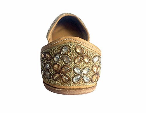 step n style women's gold kundan work punjabi jutti ethnic mojari
