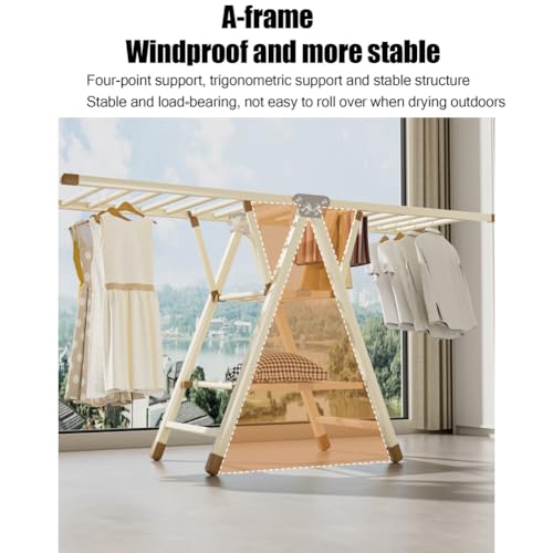 Zucng Large Folding Clothes Dryer Clothes Drying Rack, Metal Laundry Drying Rack Free-Standing Drying Rack Clothing for Indoor Outdoor Windproof 3 Tier, Cream