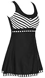 Women's One Piece Sailor Striped Swimsuit Plus Size Tankini Cover up Swimdress