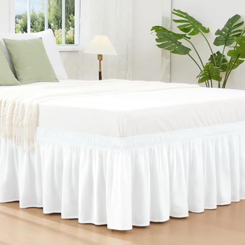 Vocander Bed Skirt Dark Gray Twin Size Elastic Dust Ruffle 15 inch Drop Wrap-Around Bedskirt Easy-Install Wrinkle/Fade Resistance