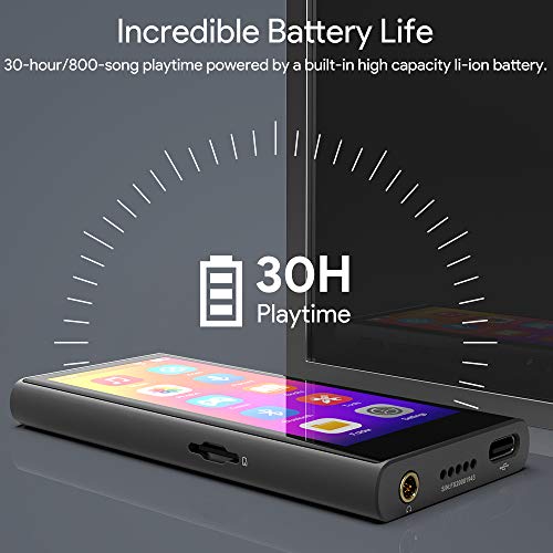 AKAMATE Mp3 Player, Music Player with Bluetooth 5.0, 3.5" Full Touchscreen, 8GB Player with 1080P HD Video, One Click Recording, Built-in Speaker, HiFi Lossless Sound, E-Book, Support up to 128GB