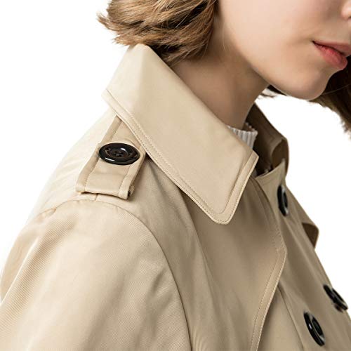 Blostirno Women's Notched Lapel Long Jacket Double Breasted Mid Length Trench Coat with Belt (Khaki US Size-16 / Asian Size 5XL)