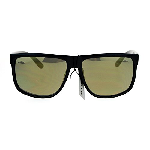KUSH Square Sunglasses Mens Classic Shiny Black Shades Gold Mirror UV 400