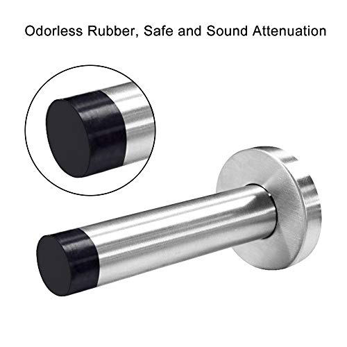 YUMORE 5 PCS Modern Door Stop, 3.5” Stainless Steel Wall Mount Door Holder With Sound Dampening Rubber Tip Protector, Hardware pack included screws expansion anchor, Brushed Finished