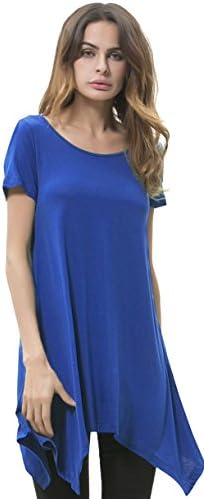 Songbai Womens Swing Tunic Tops Loose Fit Comfy Flattering T Shirt (2XL, Blue)