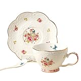 ufengkeEuropean Embossment Flowers Gold Foil Bone China Coffee Cup and Saucer Tea Cup