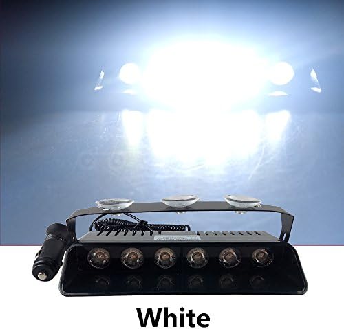 12V Car Truck Emergency Strobe Flash Light Sucker Dashboard Interior Windshield Warning Light Bar Current (6LED, White)