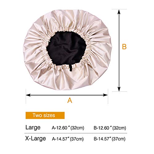 YANIBEST-Satin-Lined-Shower-Cap-for-women-Satin-Bonnet-Double-Layer-Shower-Caps-Waterproof-Adjustable-Reusable-for-Hair-ProtectionLargeChampagne