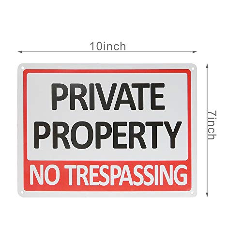CESHUMD Private Property No Trespassing Metal Sign (4 Pack), 7x10 Inches Indoor/Outdoor Use for Home Business Security Alert, Reflective, UV Protected & Waterproof