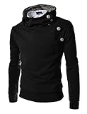 4BH Mens Casual Luxury Buckle Hoodie Slim Cotton Sweatshirts BLACK US L(Tag size 2XL)