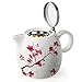 Tea Forte Pugg Ceramic Teapot Infuser Set with Loose Lea Tea Steeping Basket and Lid, Cherry Blossoms