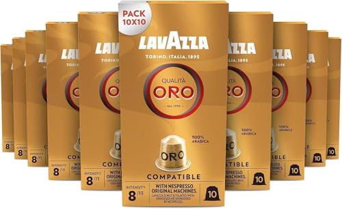 , Qualità Oro, 100 Capsule in Alluminio, Note Fruttate e Floreali, 100% Arabica, Intensità 8/13, Tostatura Chiara, 10 Confezioni da 10 Capsule