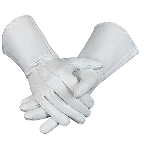 Leather Gauntlet Gloves Long Arm Cuff (Large, White)