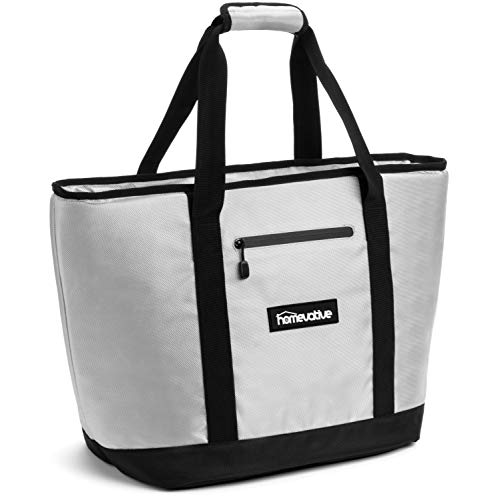 Homevative Insulated Cooler Tote, Grey, Aqua Zippers and Leakproof