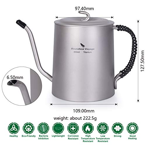 iBasingo 800 ml Titanium Kettle Cup Set with Anti-scalding Handle Outdoor Camping Canteen Wine Coffee Tea Pot Mess Kit for Fire Induction Cooker
