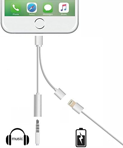 Hathow 2-in-1 Lightning Adapter for iPhone 7 / 7 Plus, 3.5mm Audio Jack Adapter and Charger Cable, Interface Headphone Connector Converter Cable for iPhone 7/7 Plus/6s/6 (Silver){Not Support IOS10.3}