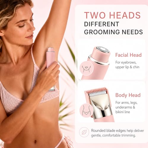 Dermave Bikini Shaver & Trimmer for Women, 2-in-1 Electric Razors & Shaver-Pink