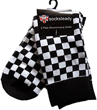 UK Pack 2 Pairs Moonstomping Ska Black White Checked Socks