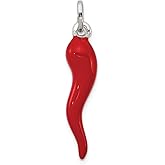 Diamond2Deal 925 Sterling Silver Red Enamel Italian Horn Pendant (L- 33 mm W- 7 mm)
