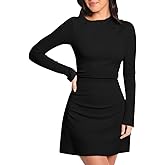 GOBLES Women's Sexy Long Sleeve Boat Neck High Waist Slim Fitting A-line Mini Party Dress