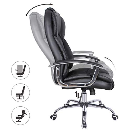 SONGMICS-Sedia-da-Ufficio-con-Sedile-Largo-Cuscino-Portatesta-e-Seduta-Spessa-Altezza-Regolabile-Design-Ergonomico-Nero-OBG57B