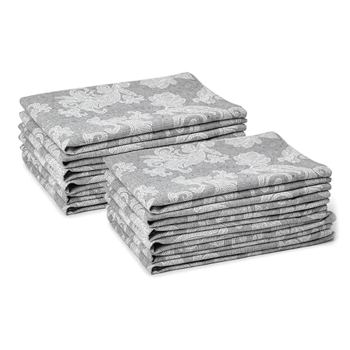 Encasa XO Grey Cloth Napkins Set of 12, 45x45 cm | Floral Jacquard Design Cotton Serviettes Napkins | Washable & Reusable Napkin for Wedding, Holiday, Halloween, Parties & Everyday Table Decor