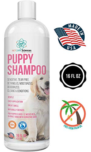 PET CARE Sciences Tearless Puppy Shampoo Gentle and Sensitive, Coconut Oil, Oatmeal and Aloe Dog Shampoo and Conditioner, Made in The USA, 16 fl oz