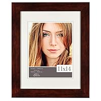 Gallery Solutions 11x14 Walnut Picture Frame with Double White Mat Opening for 8x10 Image, 8 inches x 10 inches,