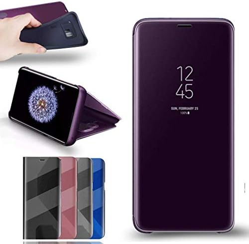 LHB Clear View Standing Case, Mirror Smart Flip Case Cover for Samsung Galaxy S9 Purple