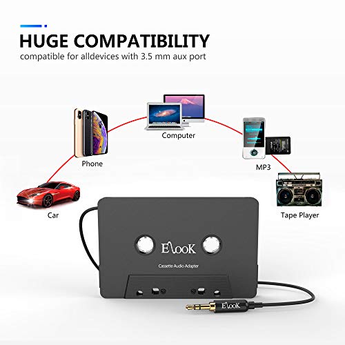 Elook Car Cassette Aux Adapter, 3.5mm Universal Audio Cable Tape
