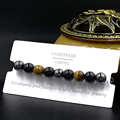 nakido Triple Protection Bracelet, Tiger Eye Black Obsidian Hematite Elastic Bracelet, 10 mm Spiritual Protection Pure Handmade Bracelet, Gift for Men and Women, Ease Fear, Release Anxiety, Bring Luck and Success(10MM) in Bahrain |