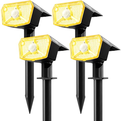 SUNNMO Solar Lights for Outdoor Use with Motion Sensor, Solar Lights Garden 104 LED 3 Modes Weatherproof IP65 Waterproof Solar Garden Lights Solar Spotlight for Outdoor Garden Very Bright Warm White