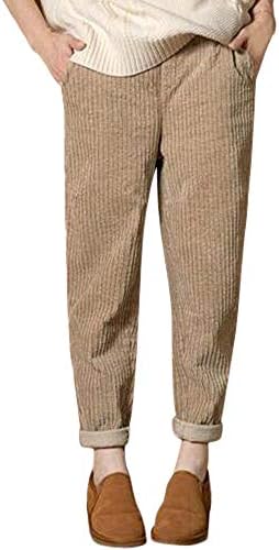 DAYSEVENTH Women Casual Loose Solid Elastic Waist Harem Corduroy Pocket Trousers Pants